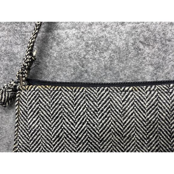 Kate Spade New York Herringbone Shoulder Bag Small Black White Tweed Purse - Picture 6 of 12